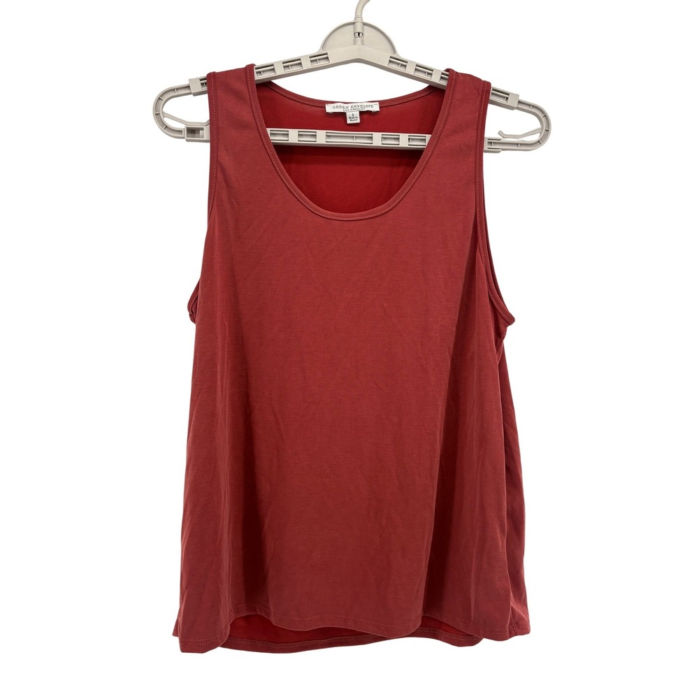Green‎ Envelope Tank Top Womens L Red Orange Sleeveless Modal Blend Scoop Neck